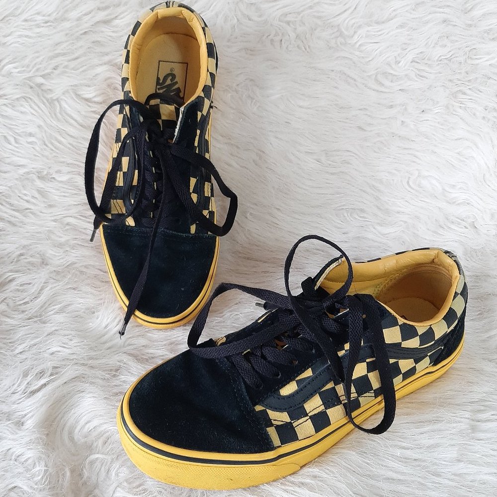 Vans Unisex Black and Yellow Lace-Up Sneakers Men 6.5/Women 7.5